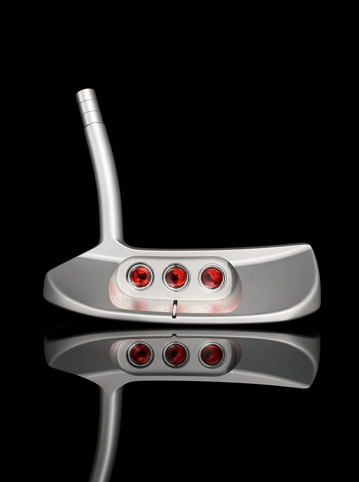 Silver Scotty Cameron cavity with three red dots