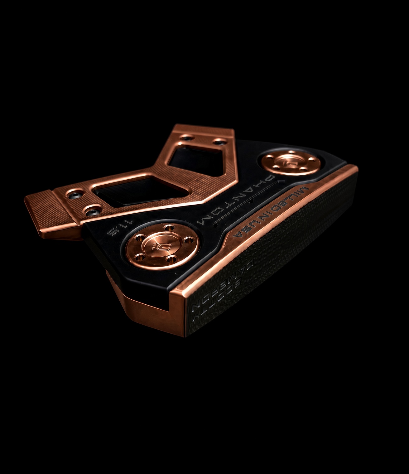 Copper and black Scotty Cameron Phantom 11.5 sole with milled weights